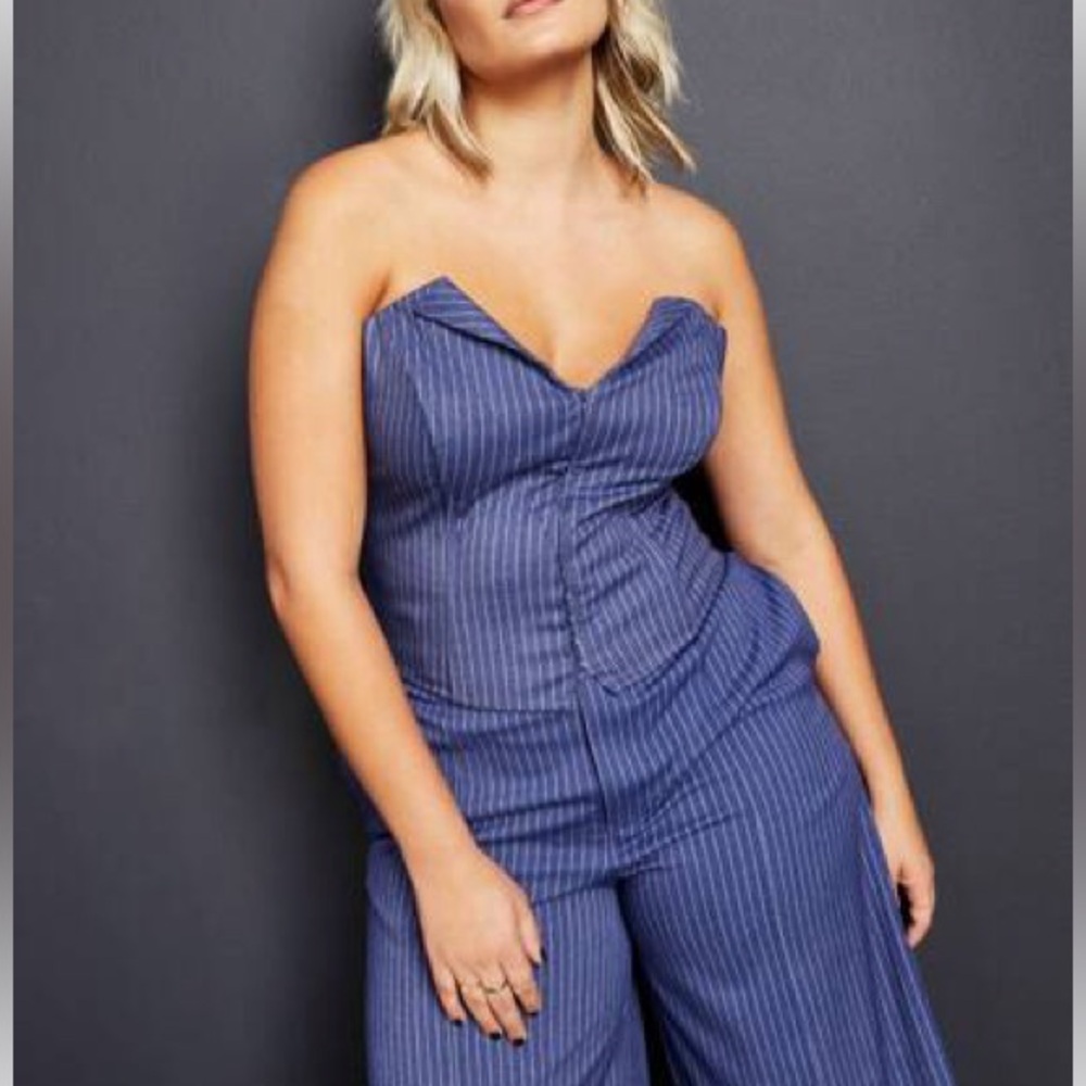 Royalty For Me Blue Bustier Crop Top with Notched Collar
